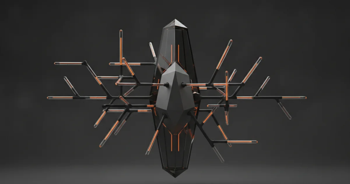 Abstract dark 3D artwork with orange light accents illustrating how google interprets service area businesses
