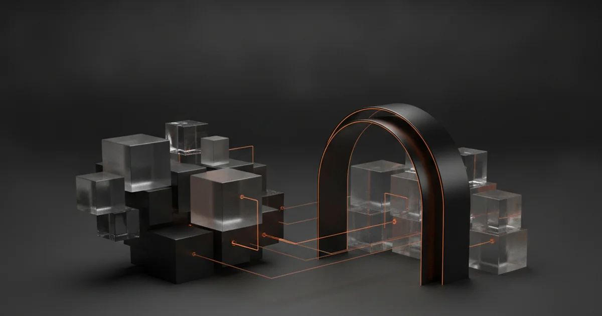 Abstract dark 3D artwork with orange light accents illustrating how modern local search works in 2026