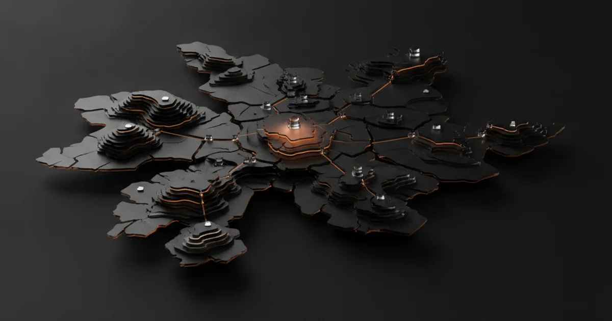Abstract dark 3D artwork with orange light accents illustrating Scotland's local search landscape what's different