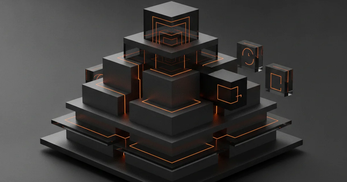 Abstract dark 3D artwork with orange light accents illustrating why most service websites are structured wrong