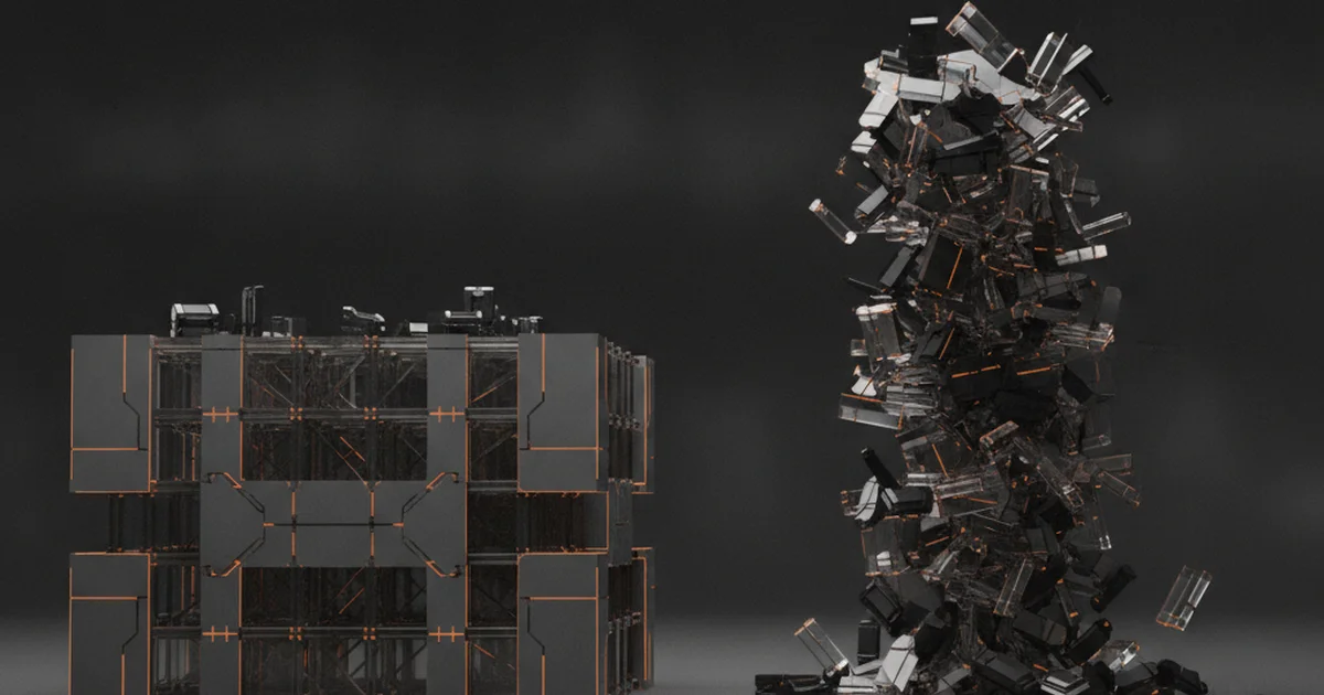 Abstract dark 3D artwork with orange light accents illustrating why structure beats tactics in local SEO