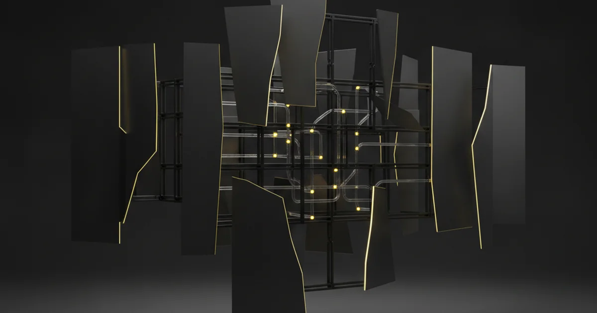 Abstract dark 3D artwork with yellow light accents illustrating what your web designer didn't tell you about search