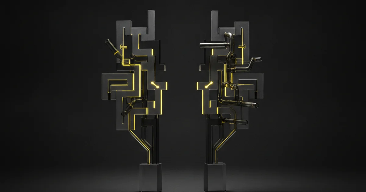 Abstract dark 3D artwork with yellow light accents illustrating why your competitors are outranking you