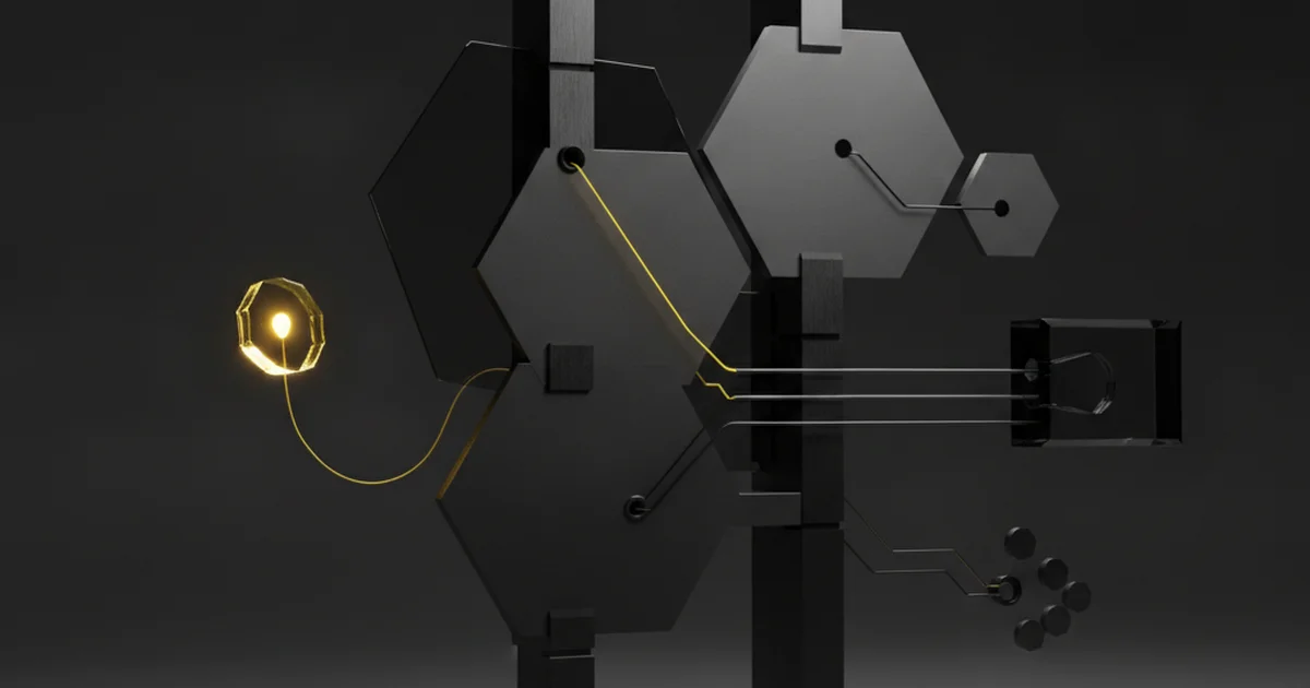 Abstract dark 3D artwork with yellow light accents illustrating why your google business profile alone won't save you