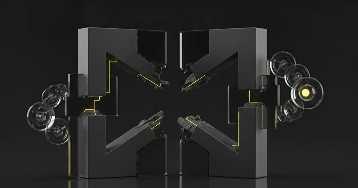 Abstract dark 3D artwork with yellow light accents illustrating why your website looks great but doesn't rank