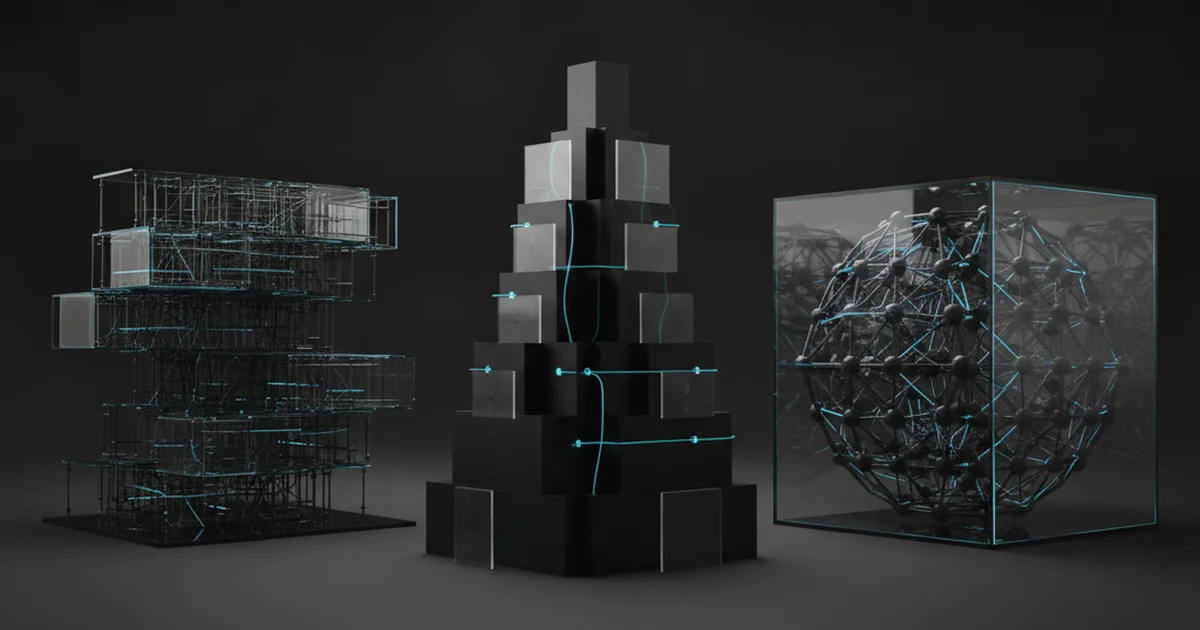 Abstract dark 3D artwork with blue light accents illustrating content differentiation across location pages