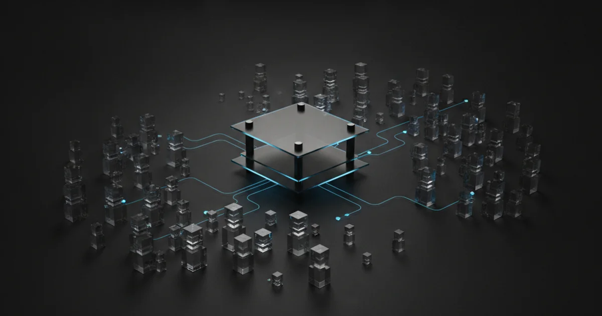 Abstract dark 3D artwork with blue light accents illustrating service radius strategy for local businesses