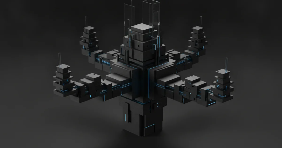 Abstract dark 3D artwork with blue light accents illustrating when to build micro location pages