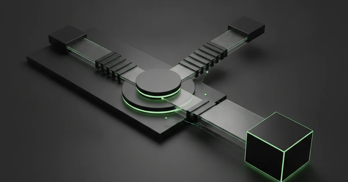 Abstract dark 3D artwork with green light accents illustrating conversion design for local landing pages
