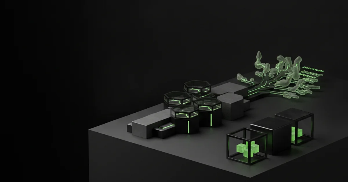 Abstract dark 3D artwork with green light accents illustrating turning local traffic into booked jobs