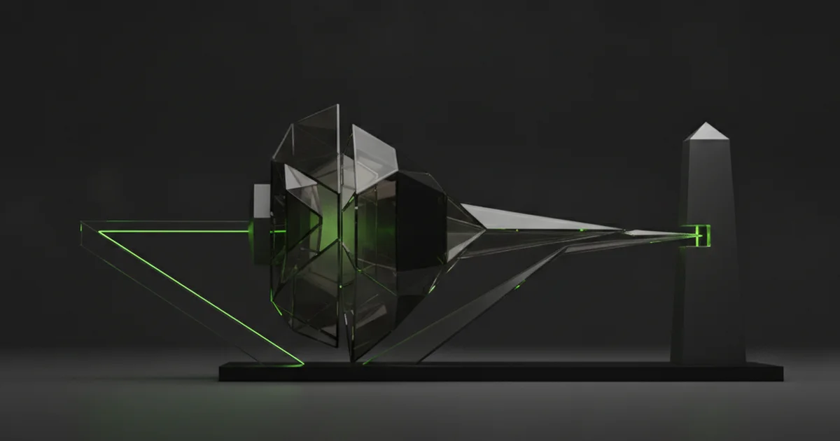 Abstract dark 3D artwork with green light accents showing a faceted glass core bridging two structures, illustrating that visibility is only half the system