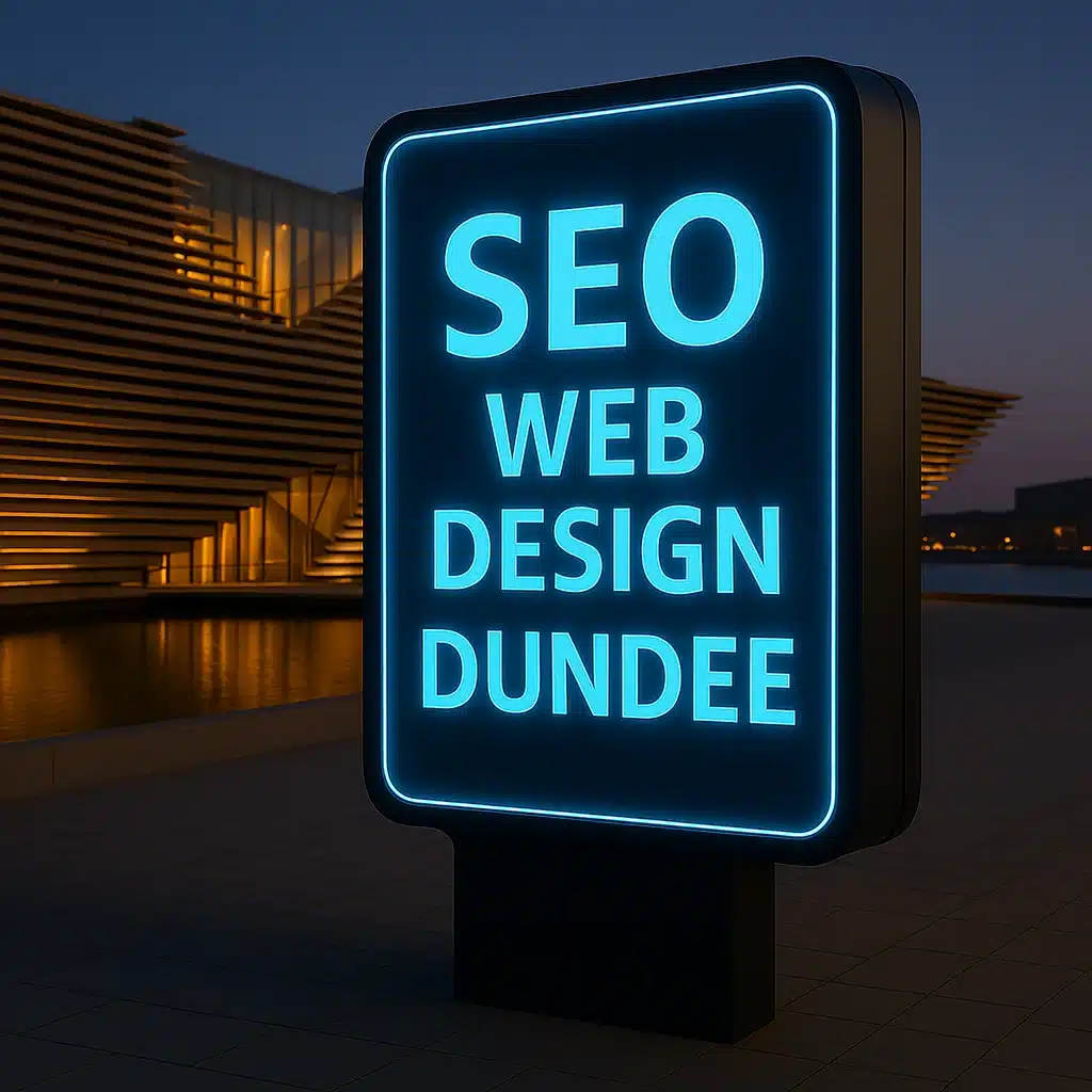 Digital Ad Board in Front of St Andrews Golf Course saying SEO Web Design Fife